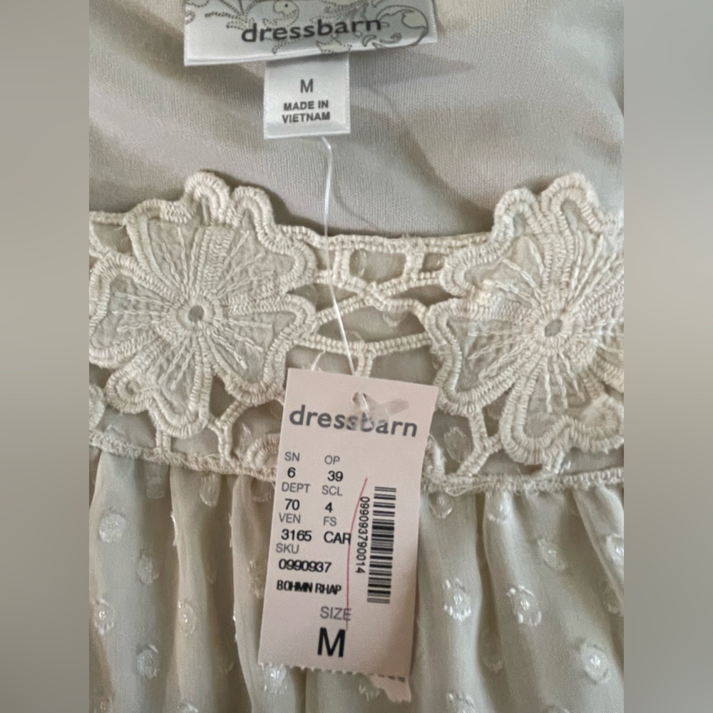 Cream Polka Dot fairycore Lace Trim Blouse size Medium NWT - Picture 5 of 7